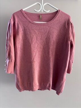 Soya concept Pearl-Cuff Scoop Neck Sweater in Dusty Rose
